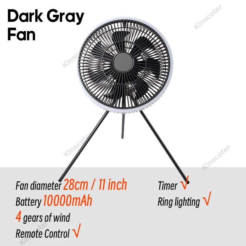 Outdoor Camping Fan | 10000mAh Battery | LED Lighting | 11 Inch
