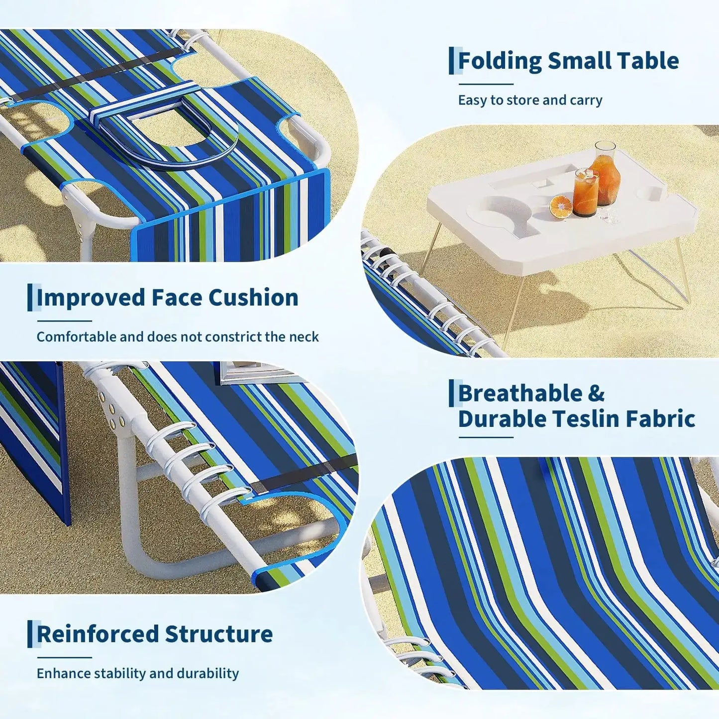 3-in-1 Face Down Tanning Chair With Side Table Lay Flat Folding Sunbathing Lounge Chair For Outdoor Beach Pool Patio 330 Lbs from PriceLows™
