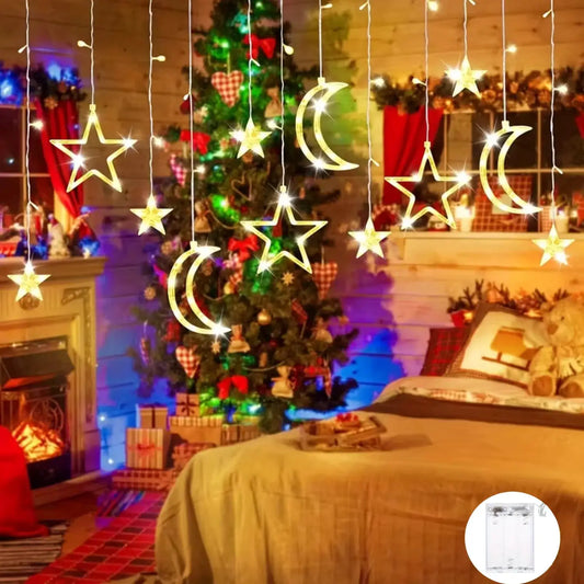 LED Star Moon String Light Warm/Multicolor Christmas Garland Lamp Battery Powered LED Curtain Fairy Lamp for Room New Year Decor from PriceLows™
