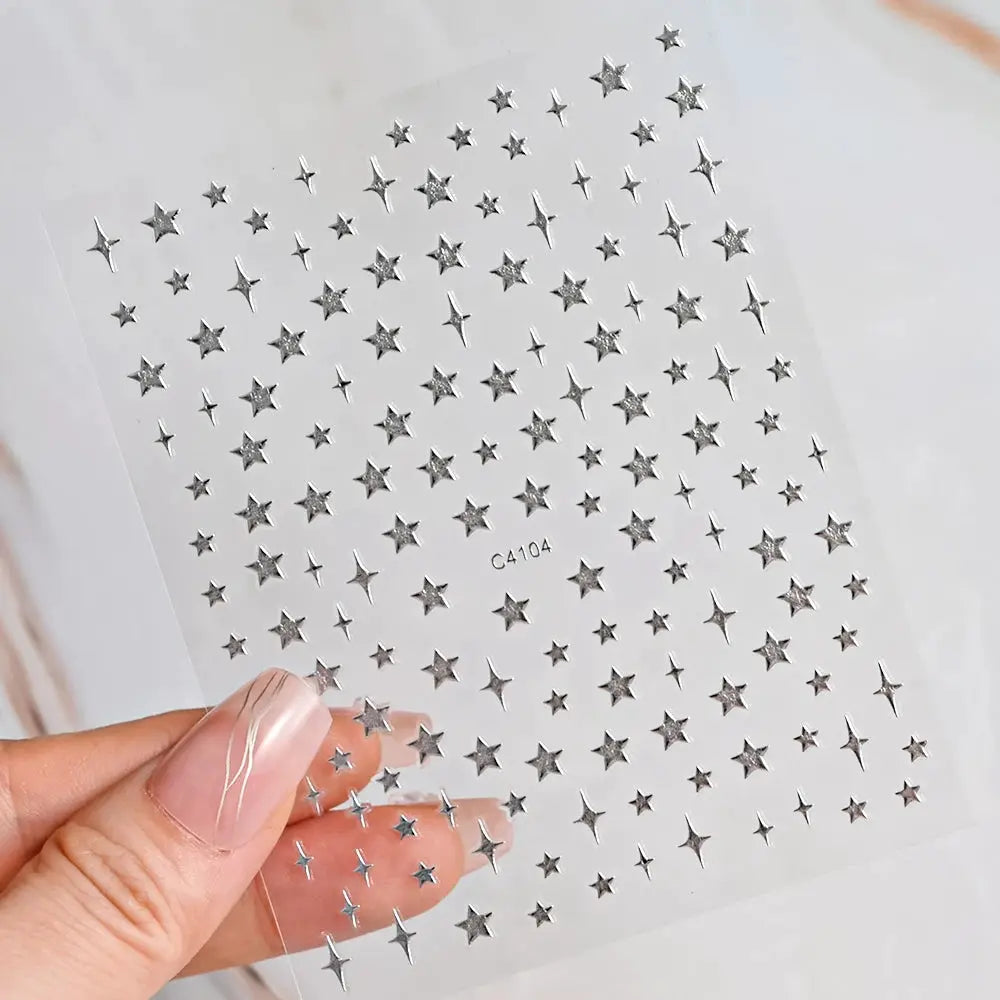 3D Bronzing Laser Silver Irregular Star Nail Decals Metallic Effect Silver Pentagram Nail Decals Adhesive Nail Art Star Stickers from PriceLows™