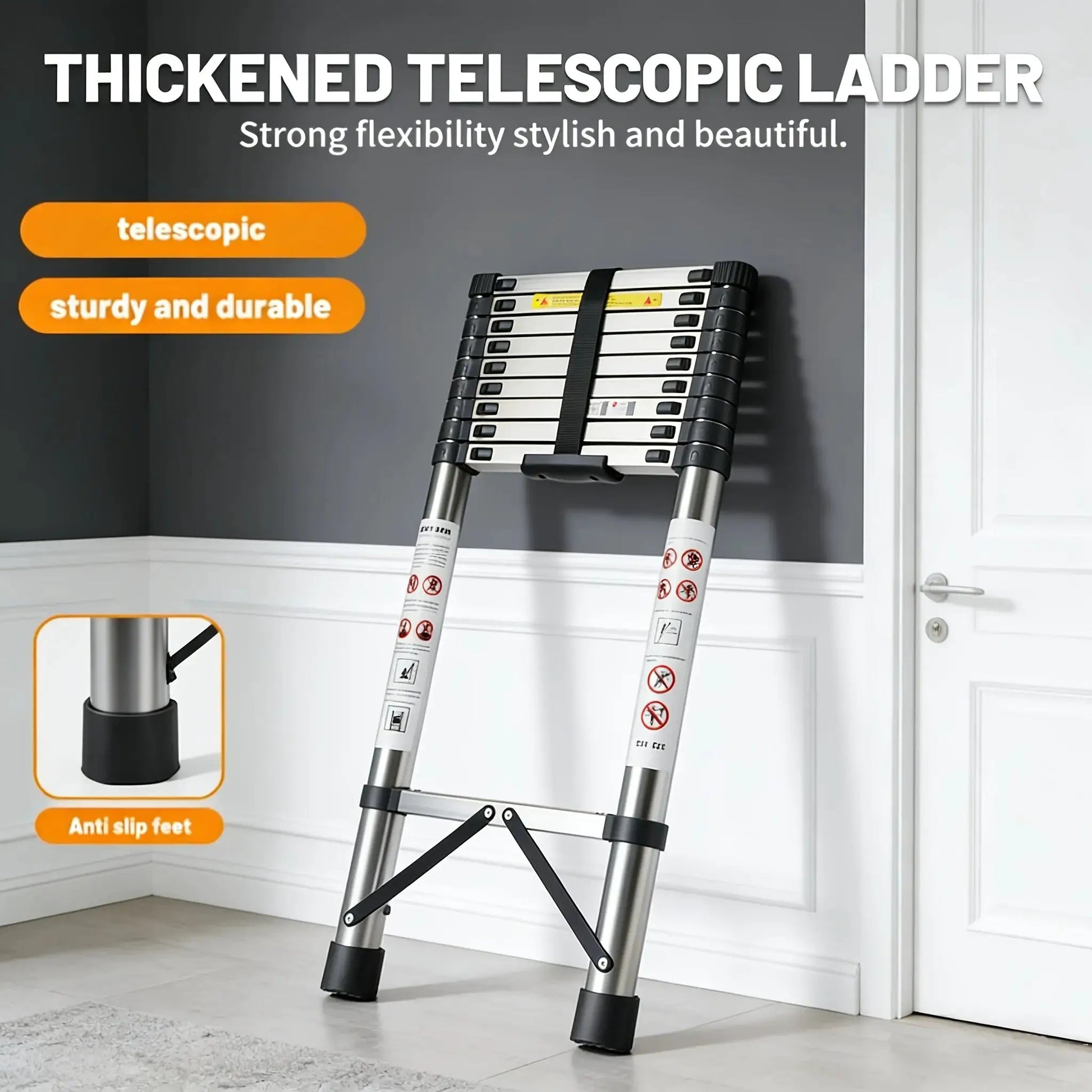 Telescoping Extension Ladder, Heavy-duty Metal Extension Ladder, 330 Lbs Load Capacity, Easy to Install And Store, Multi-purpose Folding Telescopic Ladder, Can Be Used for Roof Repair, Household Moving And Outdoor Work from PriceLows™