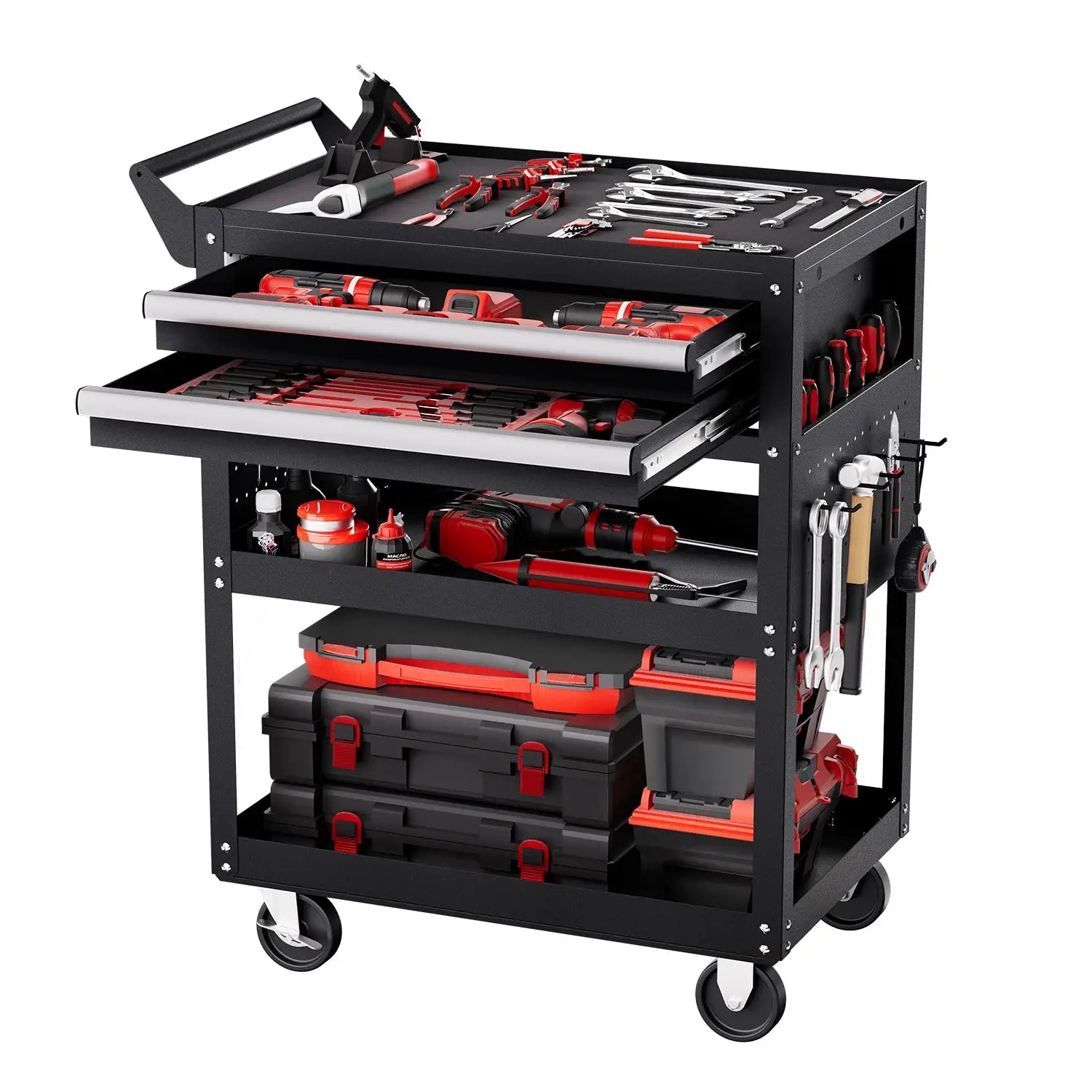 SucceBuy 5-Tier Tool Chest 2-Drawer Rolling Tool Work Cart with Locking & Pegboard Tools Storage Organizer for Garage Warehouse from PriceLows™