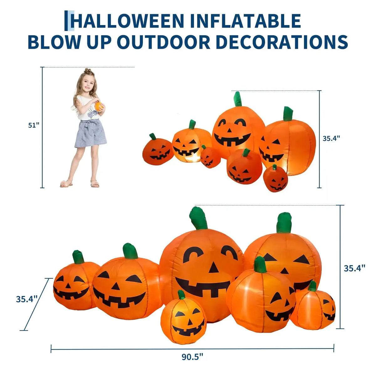 Halloween Inflatable Pumpkin | 7 Pack Jack O Lantern | Led Light | 7.5 Ft