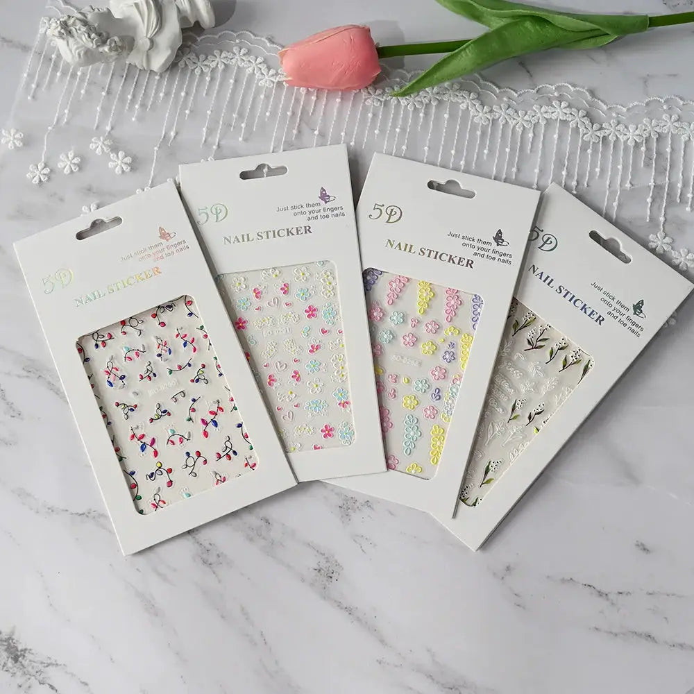 5D Pink Blue Floral Nail Art Stickers Petals Leaf Plant Embossed Nail Decals Spring Summer Flower Design for DIY Nail Supplies from PriceLows™