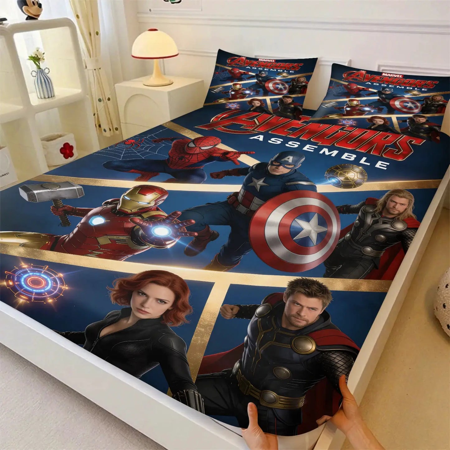 3Pcs Marvel Superhero Comic Panels Fitted Sheet Set-Marvel fan & Boys' Room Trendy Bedding-Soft Deep Pocket Mattress Protector from PriceLows™