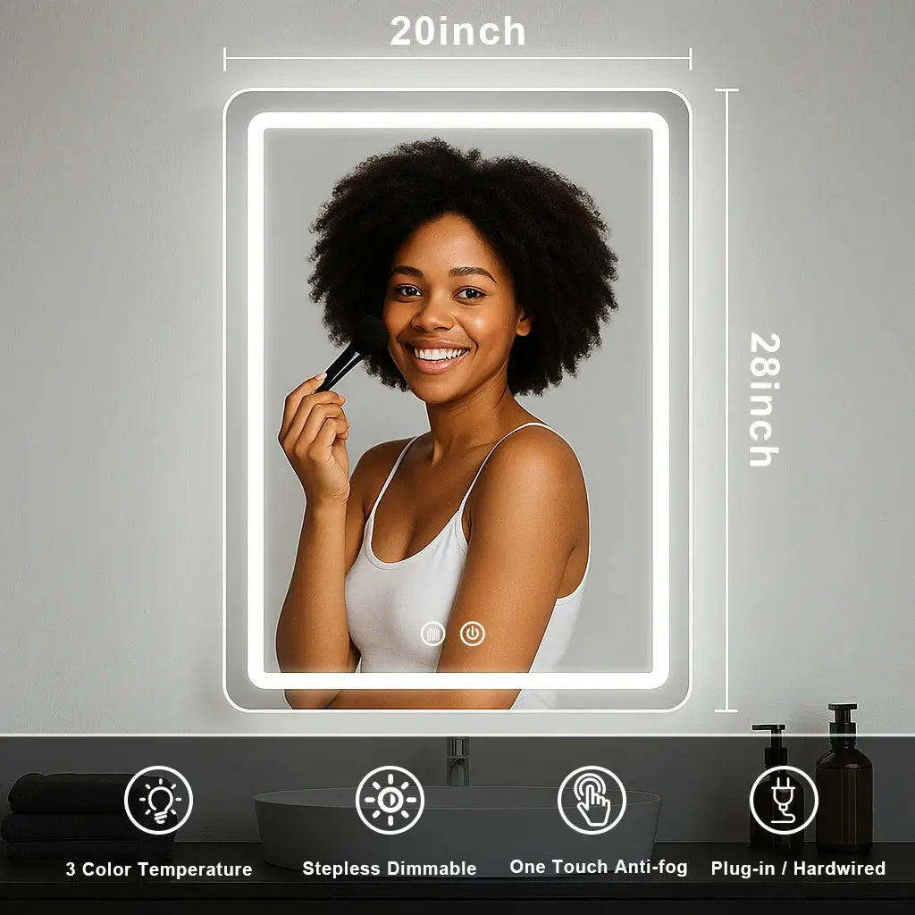 20x28 inch LED Bathroom Mirror Vanity Mirrors with Backlit Lights Fogless Makeup Mirror Wall Mounted with Demister from PriceLows™