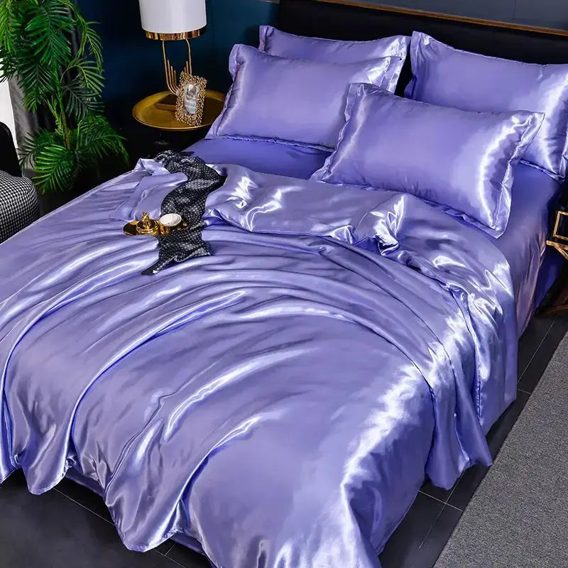 Ice Silk Bedding Set | Satin Duvet Cover | 100Gsm Solid Color | 5Ft To 7Ft Fits