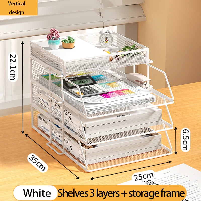 Desk Organizer | 4 Tier Stackable | Metal | Black Finish