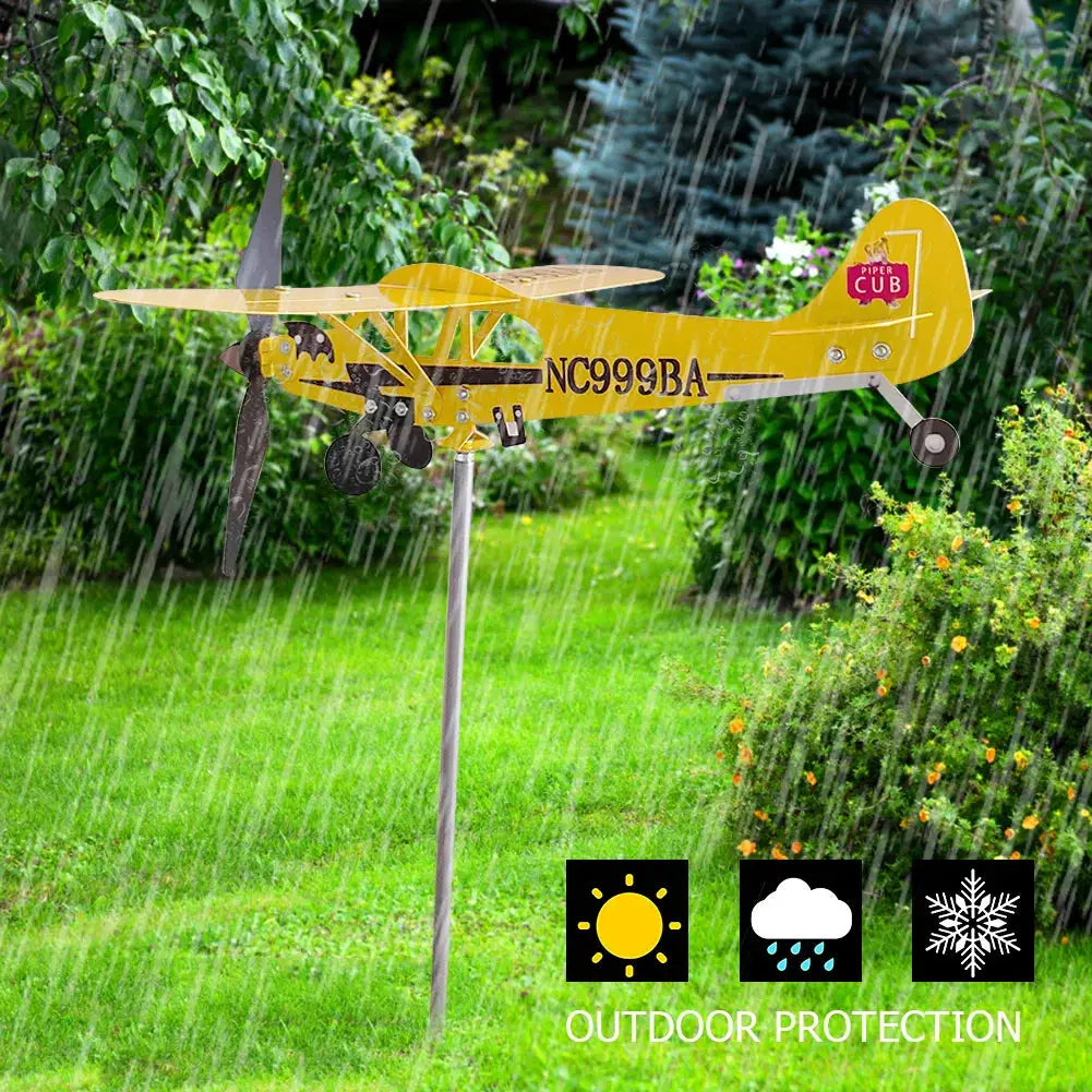 3D Plane Weather Vane Creative Chic Metal Airplane Garden Weather Vane Plug Decor Anti-corrosion Weatherproof for Outdoor Garden from PriceLows™