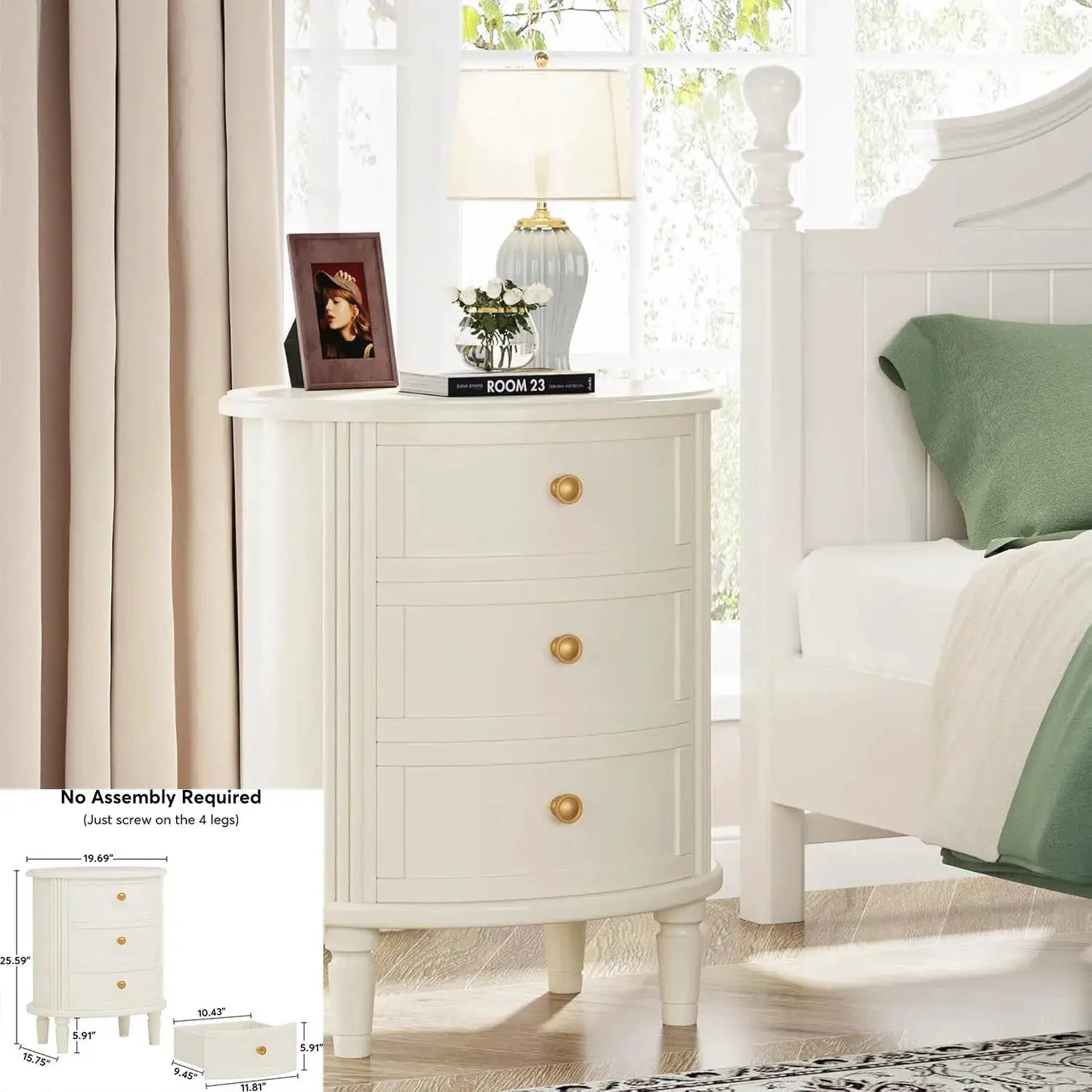 Nightstand with 2 Drawers, Modern Nightstand with Open Storage Shelf, White Bed Side Table for Bedroom, Living Room from PriceLows™