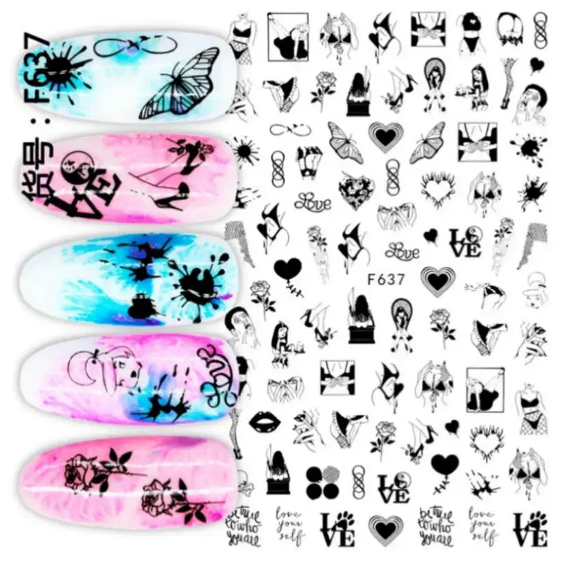 1PCS Laser Love Letter Nail Sticker Nail Art Decoration Flower Star supplies Decals Press On Nails Stickers Parts from PriceLows™