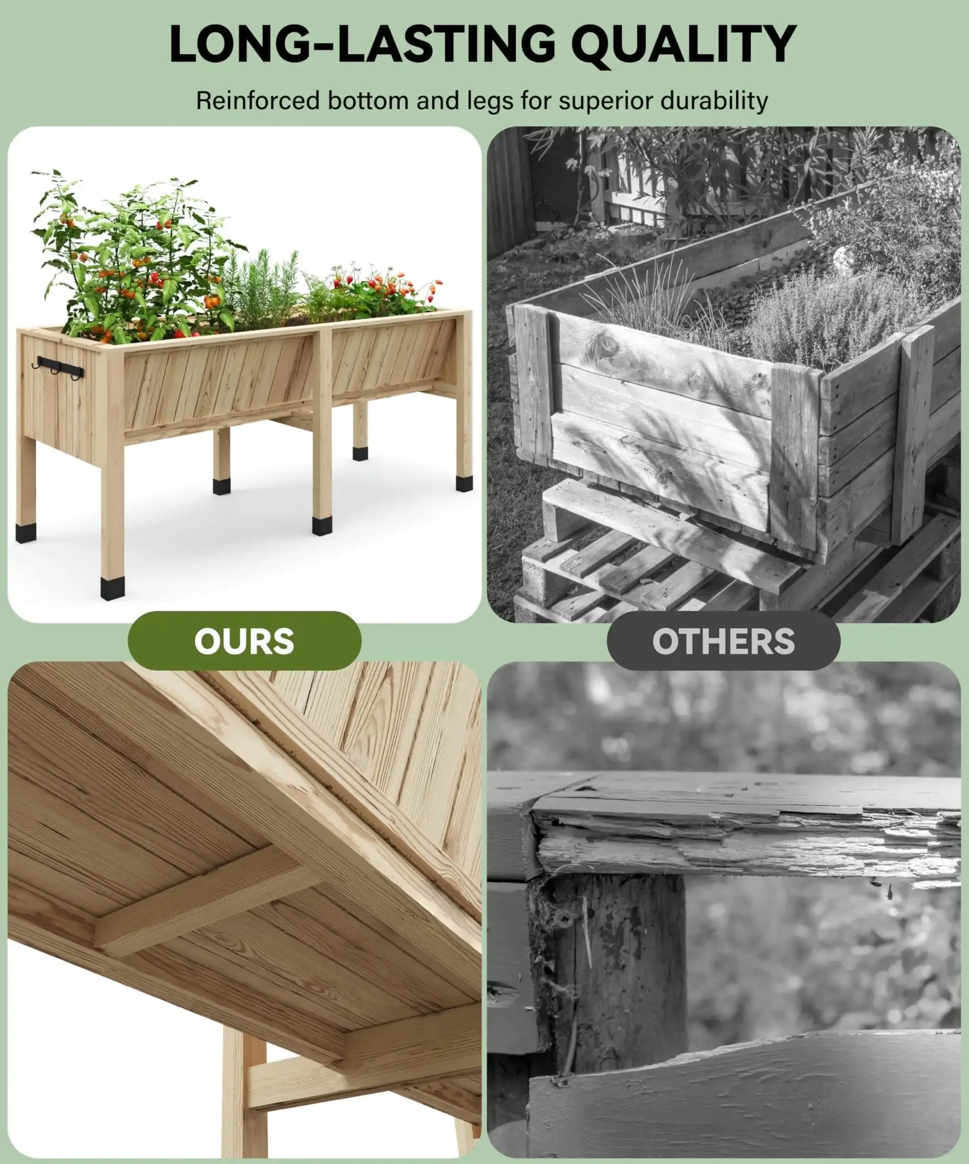 Raised Wooden Garden Bed with Tool Hooks, Elevated Planter Box with Legs, Rectangle Veg Trough Planter for Flower Vegetable from PriceLows™