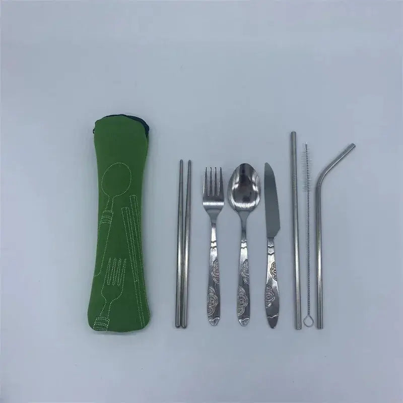 7/3 Pcs Stainless Steel Outdoor Camping Tableware Set Of Pieces Western Food Steak Knife Fork Spoon Creative Cloth Bag Portable from PriceLows™