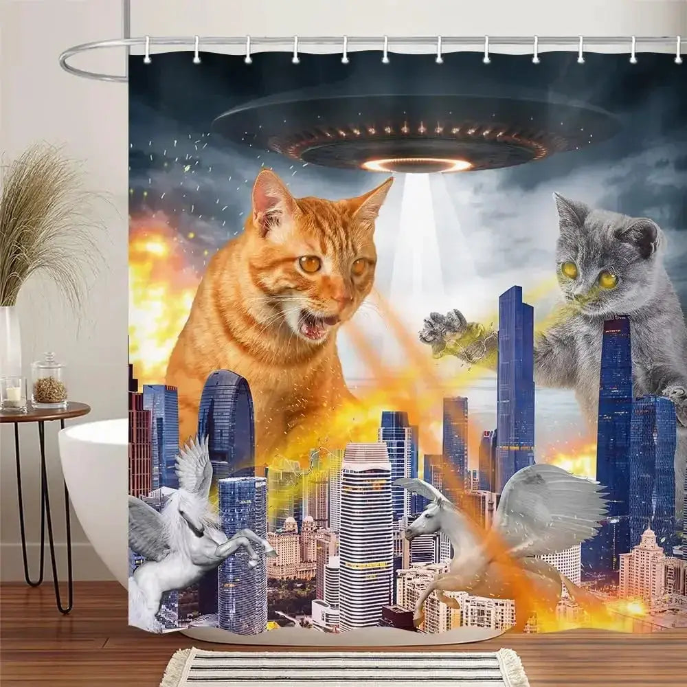 Funny Shower Curtains Bathroom Curtain With Hooks Decor Waterproof Cute Cat Dinosaur Bath Polyester Fabric 3D Cortinas De Ducha from PriceLows™