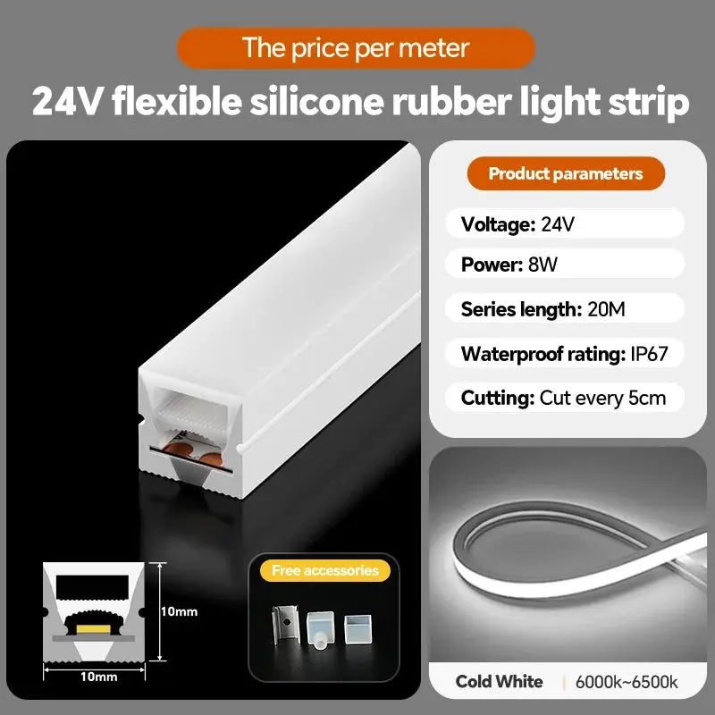 24VLED Silicone Light Strip Sleeve Outdoor Waterproof Linear Light Open Hidden Embedded Flexible Bendable Shaped Light Strip from PriceLows™
