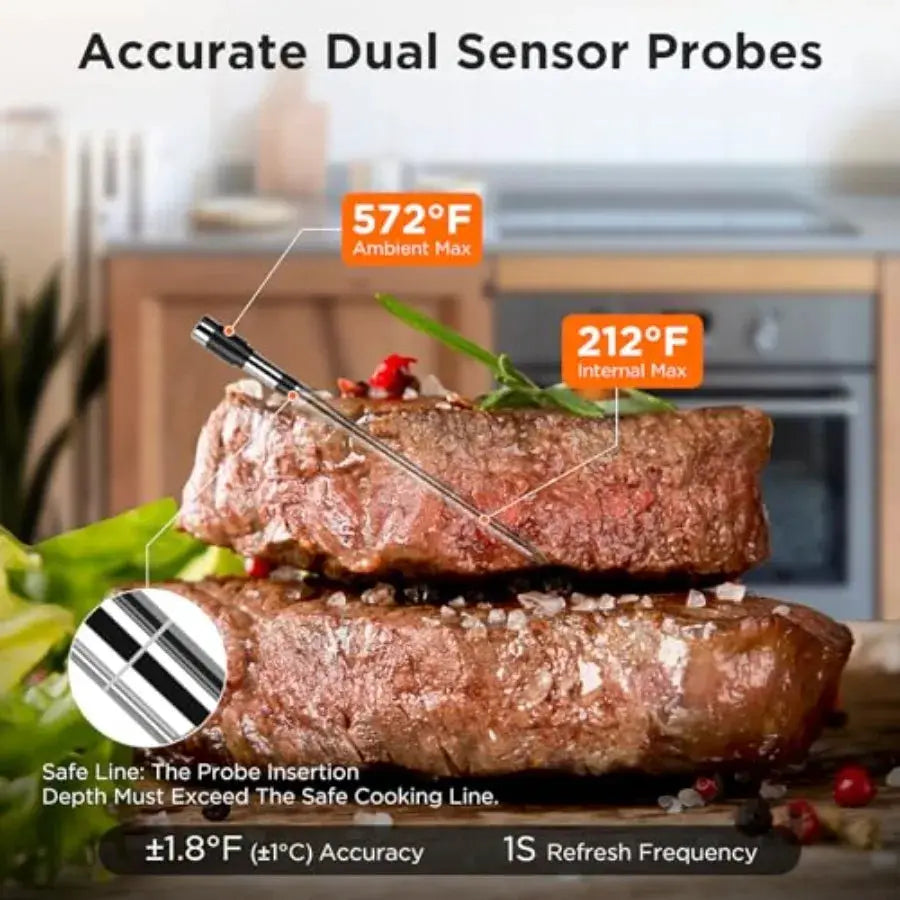 Bluetooth Meat Thermometer with Smart APP 800FT Wireless Range LCD Base Rechargeable Probe Digital Food Thermometer for BBQ Gri from PriceLows™