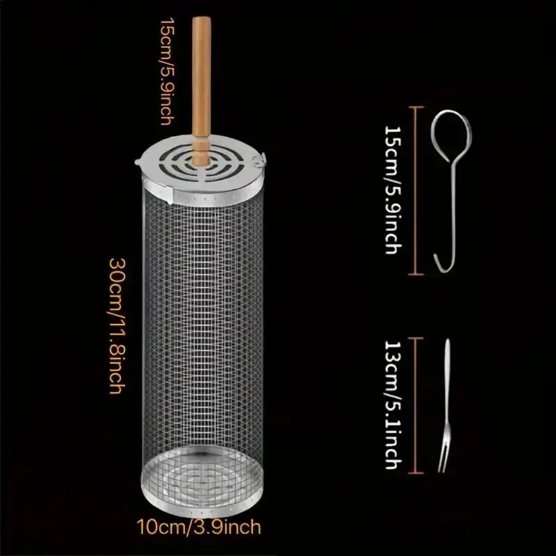 Barbecue Grill Basket | Stainless Steel | Round Wire Mesh Cylinder | 1 Pack