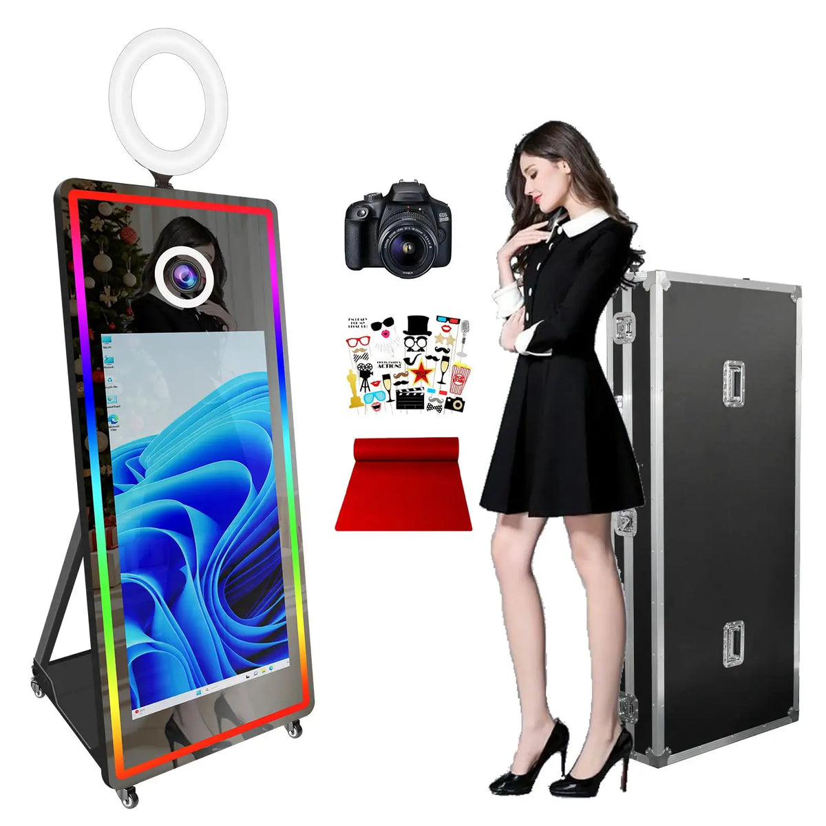 Magic Mirror Photo Booth | 65 Inch Frame | 43 Inch Touchscreen | LED Lighting
