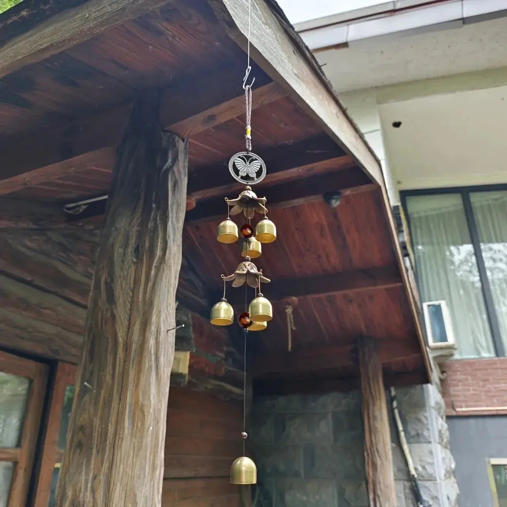 Garden Random Style Double Metal Bell Pendant Wind Chime, Brass Color Bell Hanging Decoration Home Patio Wall Hanging Gift from PriceLows™