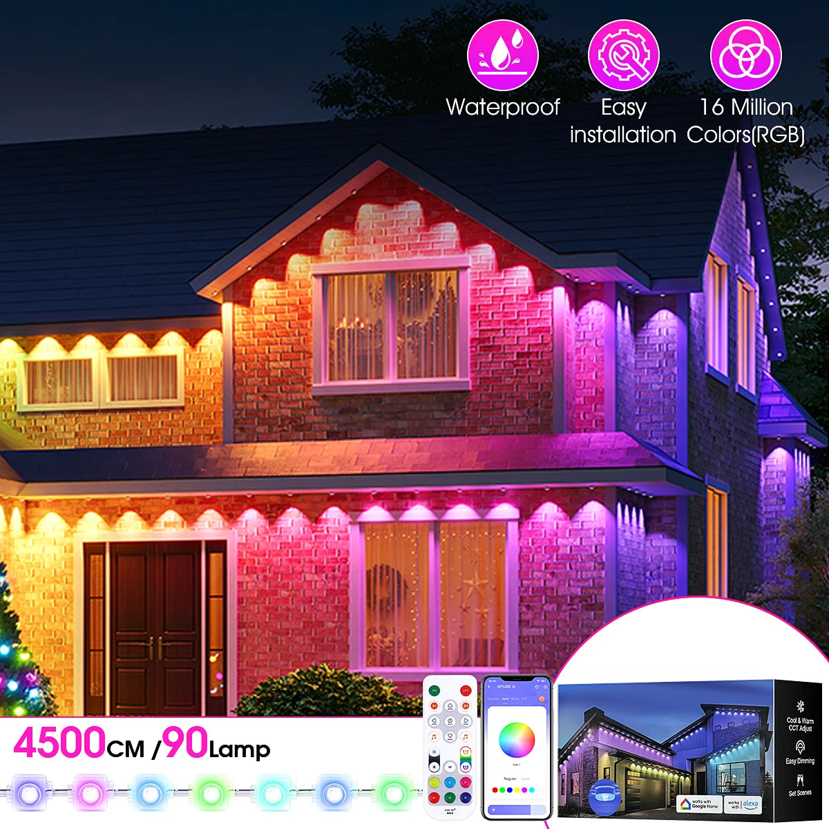 Permanent Outdoor Lights, 100ft/150FT RGBIC Outdoor Lights with 60/90 LED Lights, IP67 Waterproof, 100 Scene Modes from PriceLows™