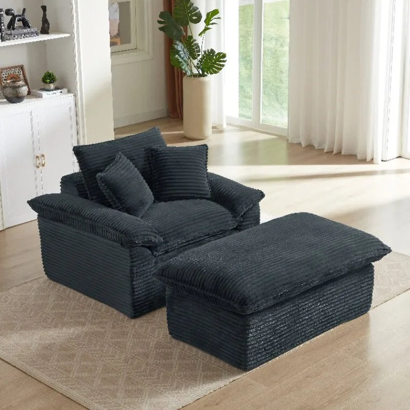 Sofa | 51.97 Inch | Modern Cushioned Single Seat With Footrest | Dark Gray