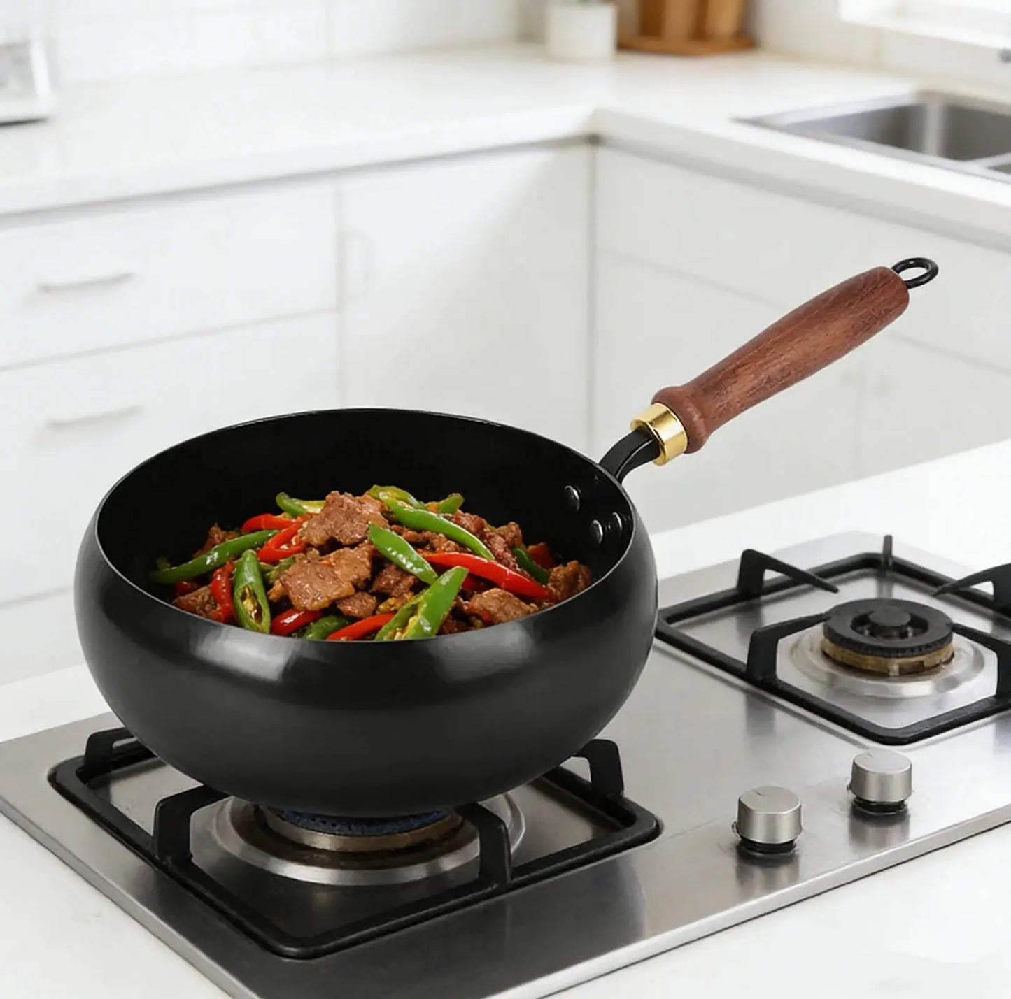 Wok | Hand Forged Iron | Deep Round Bottom | 24cm 26cm 28cm