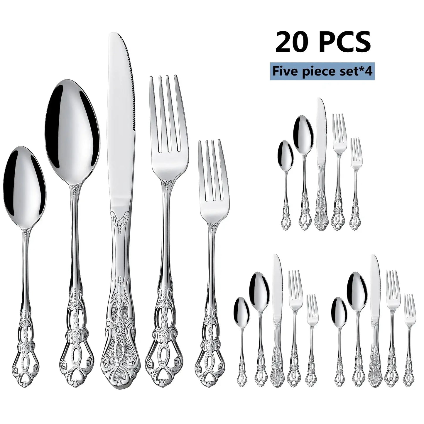 20-40pcs Black/Gold/Silver Dinnerware Set including Knife/Fork/Spoon for Home Restaurant Wedding Party Use from PriceLows™