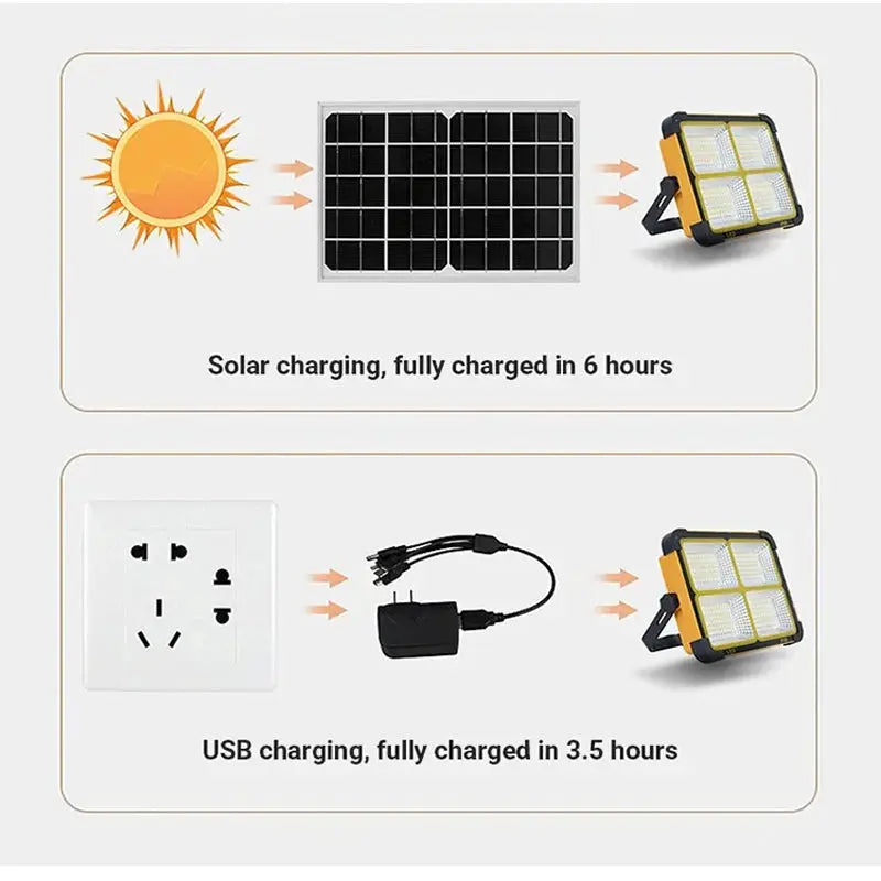 Solar Flood Light | LED Rechargeable | Dimmable Outdoor | Portable