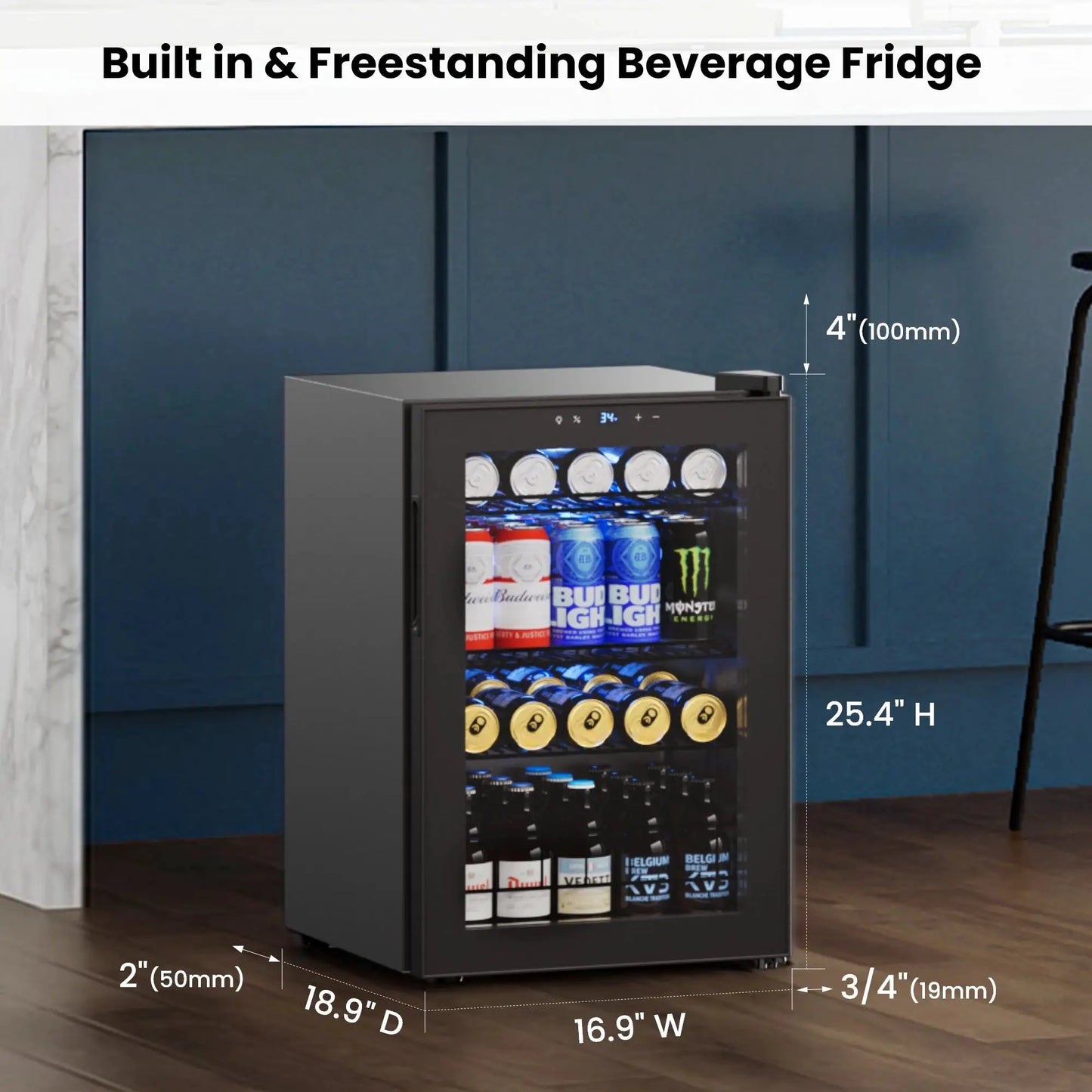 Beverage Refrigerator Cooler-77Cans Freestanding Mini Fridge Cooler with Glass Door for Home Office from PriceLows™