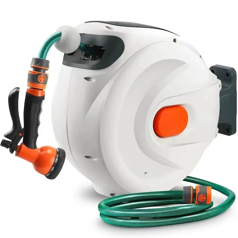 Retractable Garden Wall Mounted Heavy Duty Hose Reel 1/2" x 100 ft with PRO Metal Bracket Auto Rewind System 180° Swivel from PriceLows™