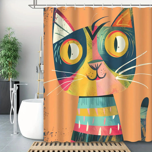 Pop Art Cat Shower Curtain Funny Tropical Watercolor Bathroom Decor Novelty Shower Curtain Liner for Modern Home Design from PriceLows™