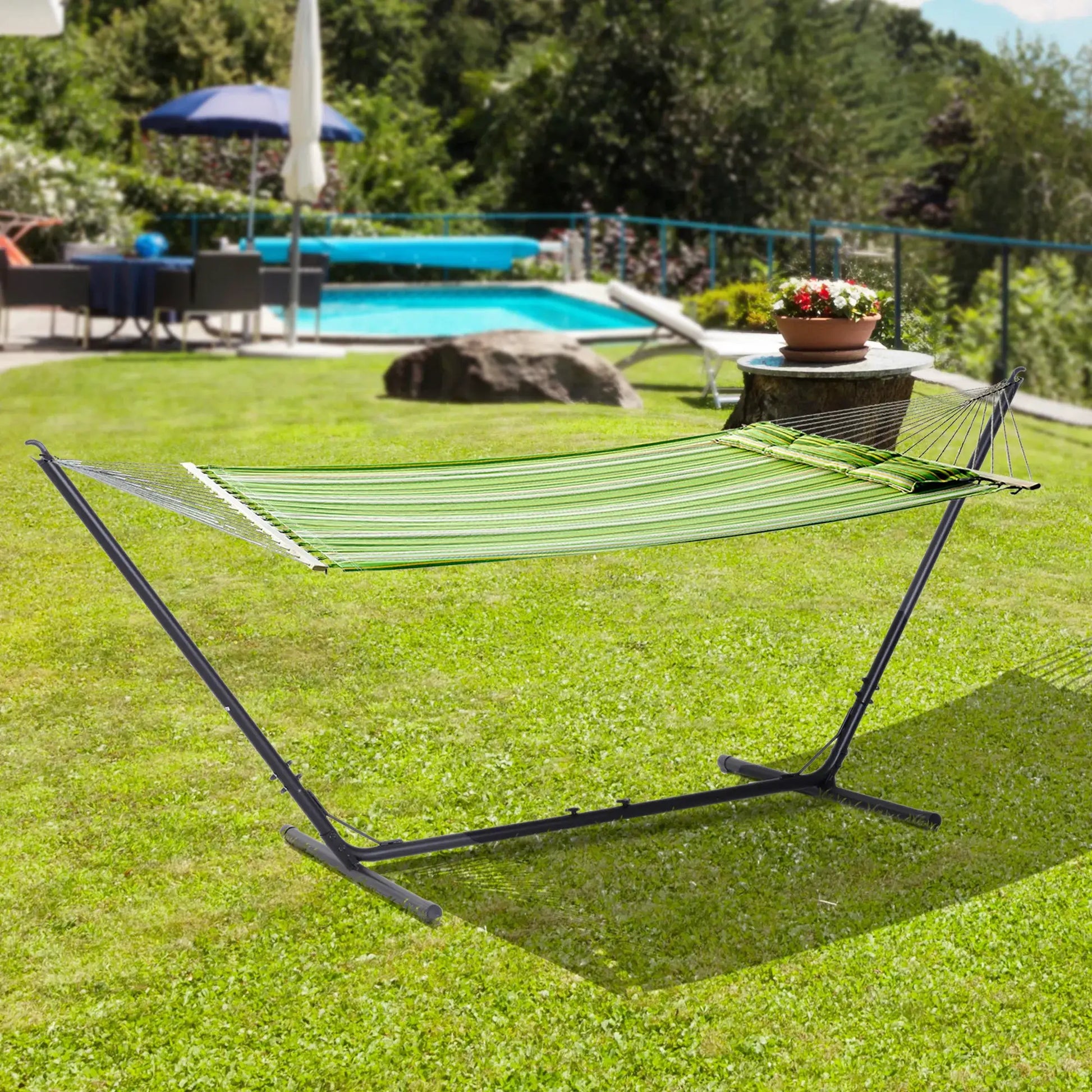 Compact Durable 10-13ft Adjustable Steel Hammock Stand Heavy Duty Portable Carrying Space Saving for Indoor Outdoor Pro Black from PriceLows™