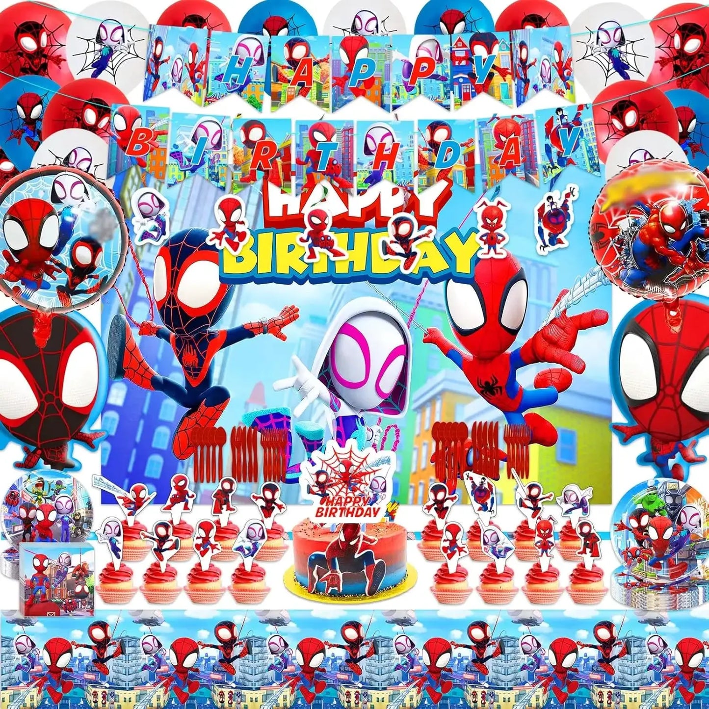 Spider Birthday Party Supplies | Disposable Tableware Set | 3D Balloon | Kids