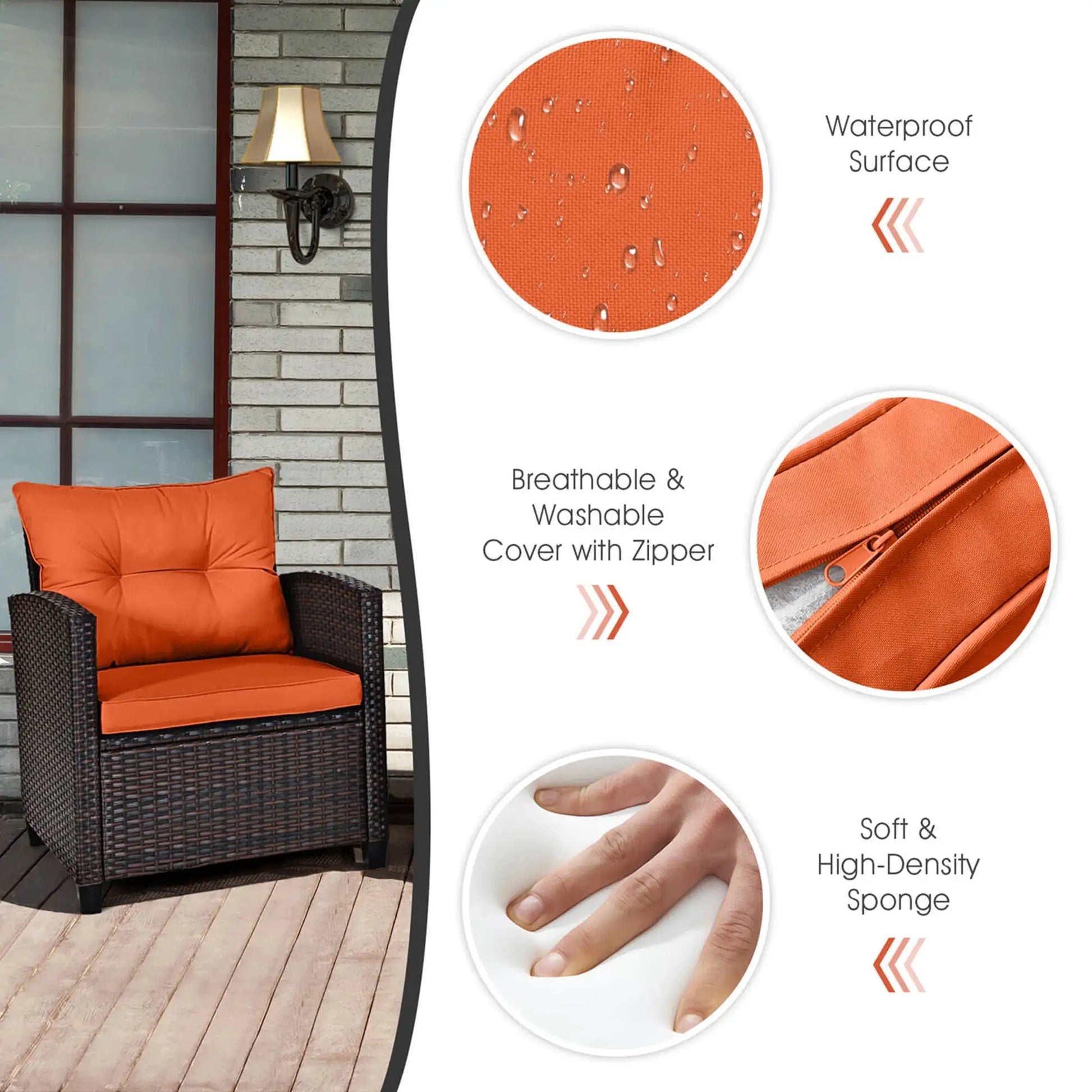 3 PCS Patio Rattan Furniture Set Cushioned Conversation Set Sofa Orange from PriceLows™