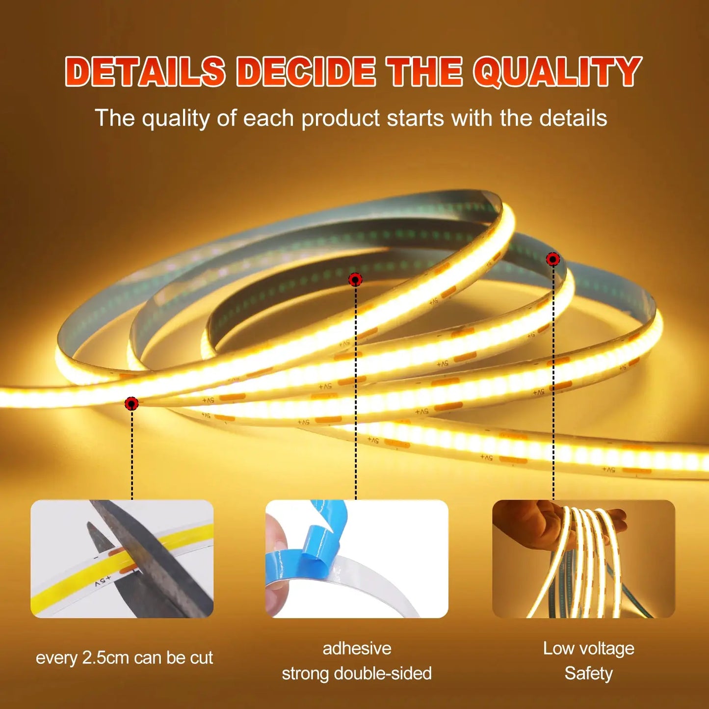 LED COB Strip Light Touch Dimmer Switch Flexible Diode Tape 5V USB Indoor Lamp Linear Lighting Room DIY TV Backlight Wall Decor from PriceLows™