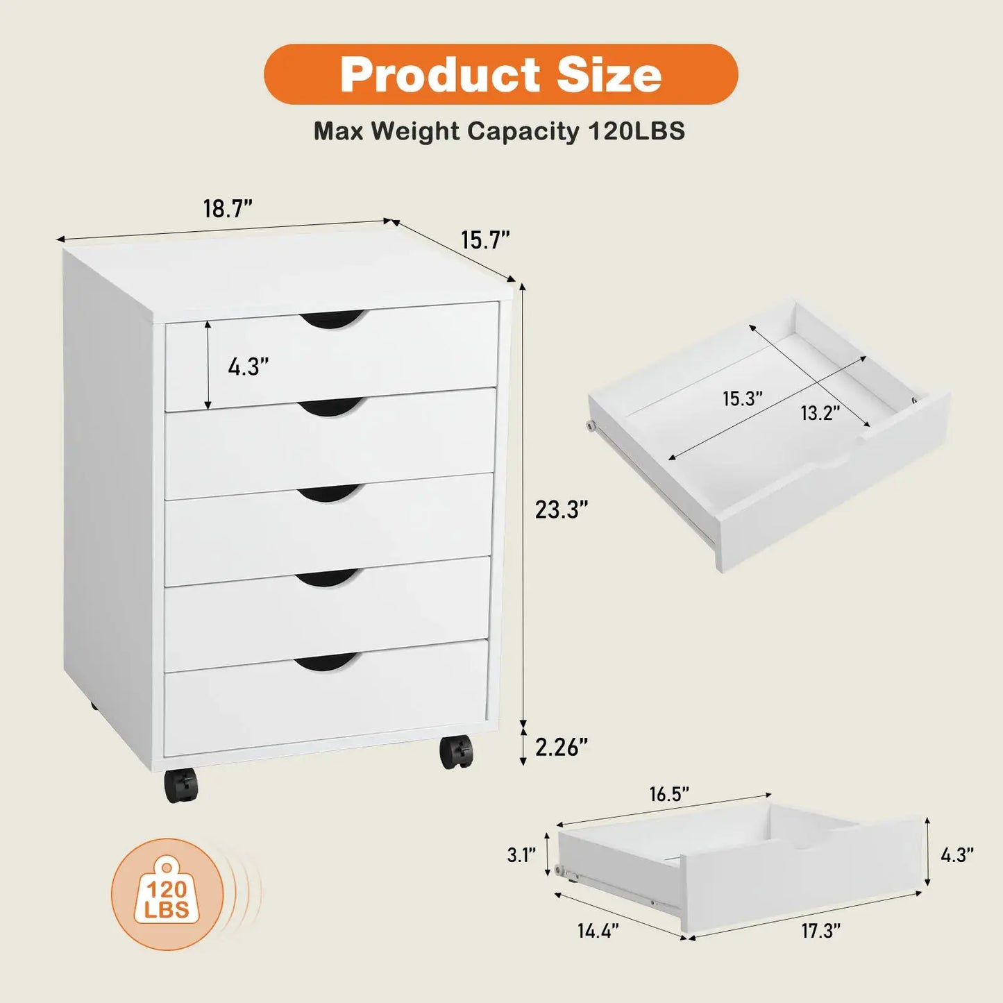 JHK Wood Nightstand Cabinet 5 Drawers Waterproof Surface Storage Organizer File Office Easy To Move Bedside Table Rotating Wheel from PriceLows™