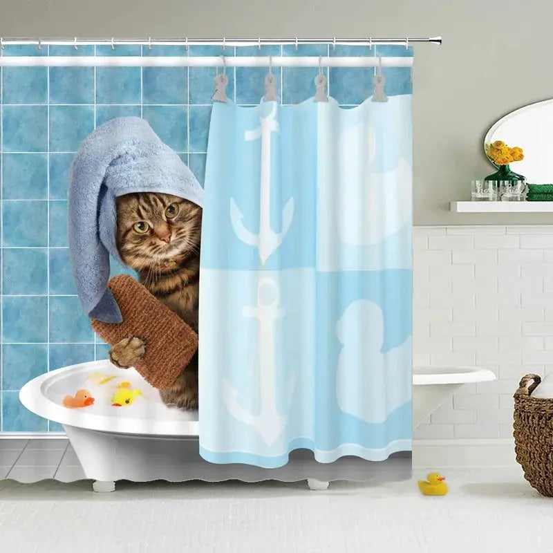 VIKAMA Funny Shower Curtains Bathroom Curtain With Hooks Decor Waterproof Cute Cat Dinosaur 3D Cortinas De Ducha from PriceLows™