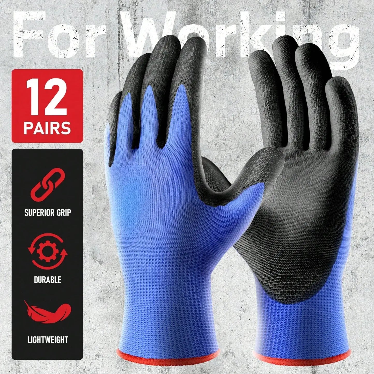 24PCS/12PCS PU Garden Work Gloves , Coated Nylon Gloves For Men And Women, Anti-Slip Grip, Durable, Lightweight, Ideal For Construction, Warehouse, Gardening, Repair, Anti-Slip Durable Protective Gloves For Construction, Indu from PriceLows™