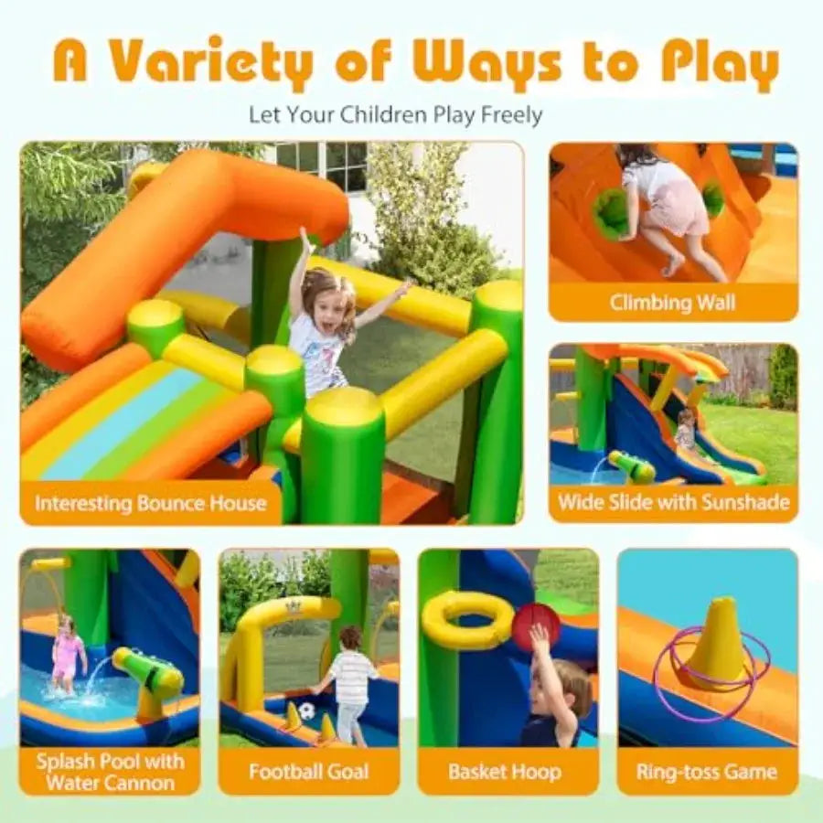 Backyard and indoor inflatable water slide bounce house with ball pit and splash pool, PVC material, blue and yellow, 8-in-1 pl from PriceLows™