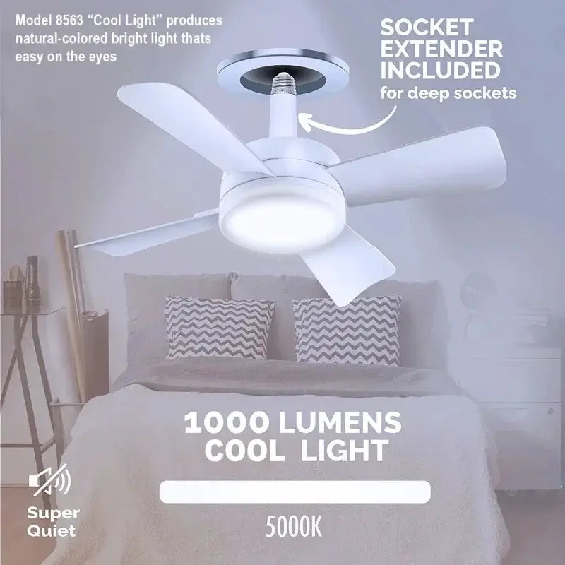 Ceiling Fan | Led Light E27 30W Socket | Remote Control | 1000Lm 5000K