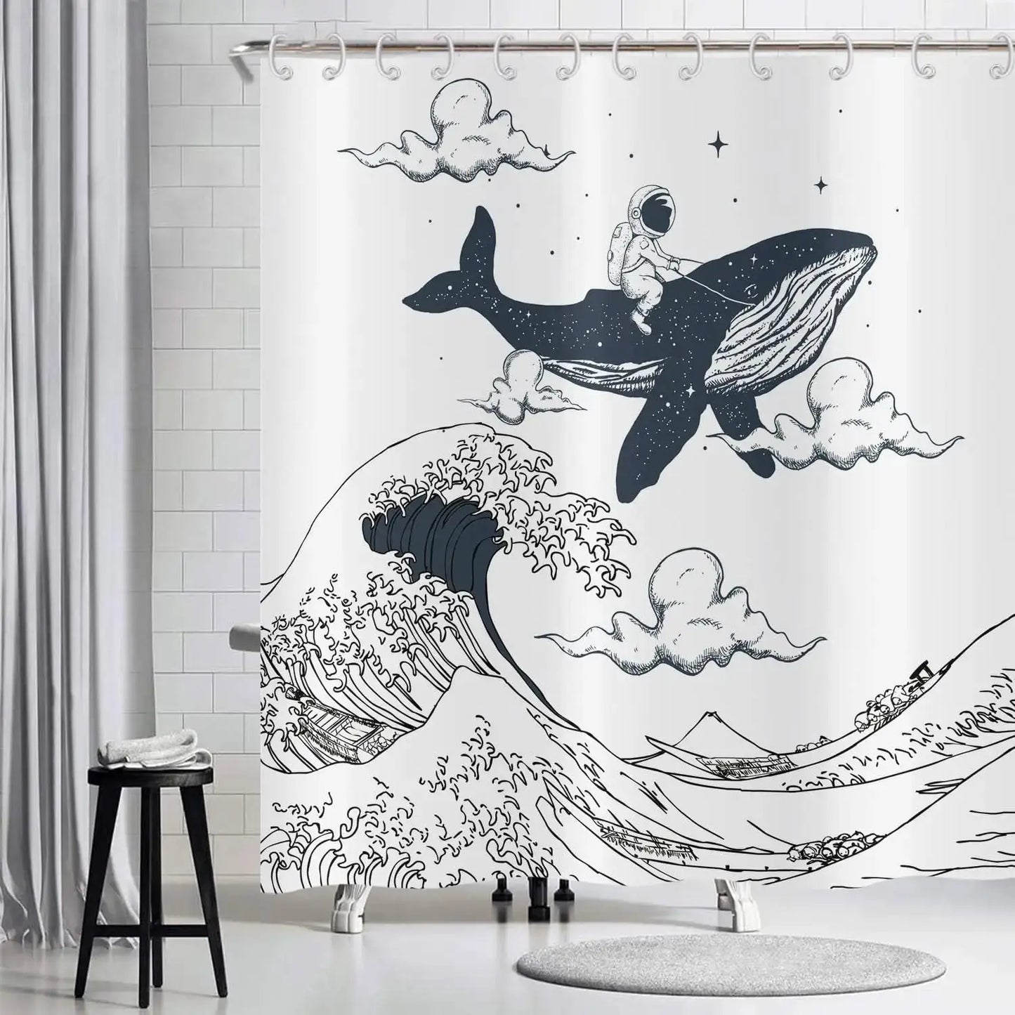 Cute Cat Blue Children Shower Curtain Waterproof Washable Polyester Material Bathroom Decorative Curtain with Hook from PriceLows™
