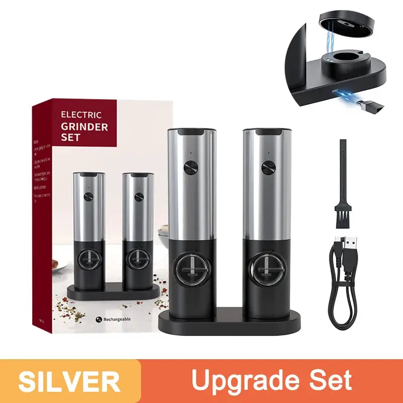 Electric Salt And Pepper Grinder Set | Charging Base | LED Light | Two Pack