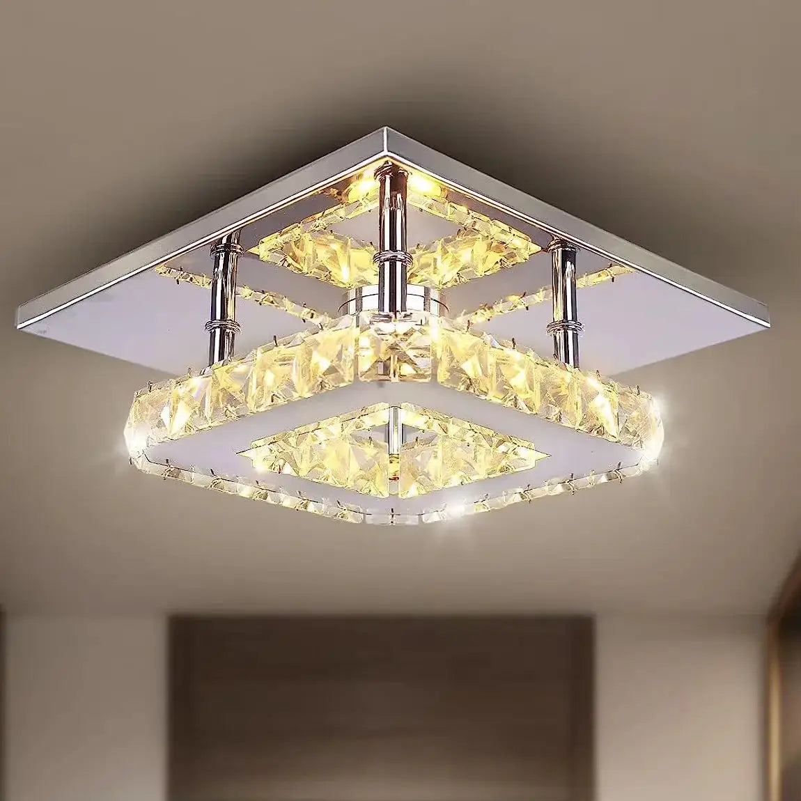 Small Led Chandelier Semi Flush Mount Crystal Lighting Modern Ceiling Crystal Lamp for Bedrooms Dinning Rooms Hallway (Warm) from PriceLows™