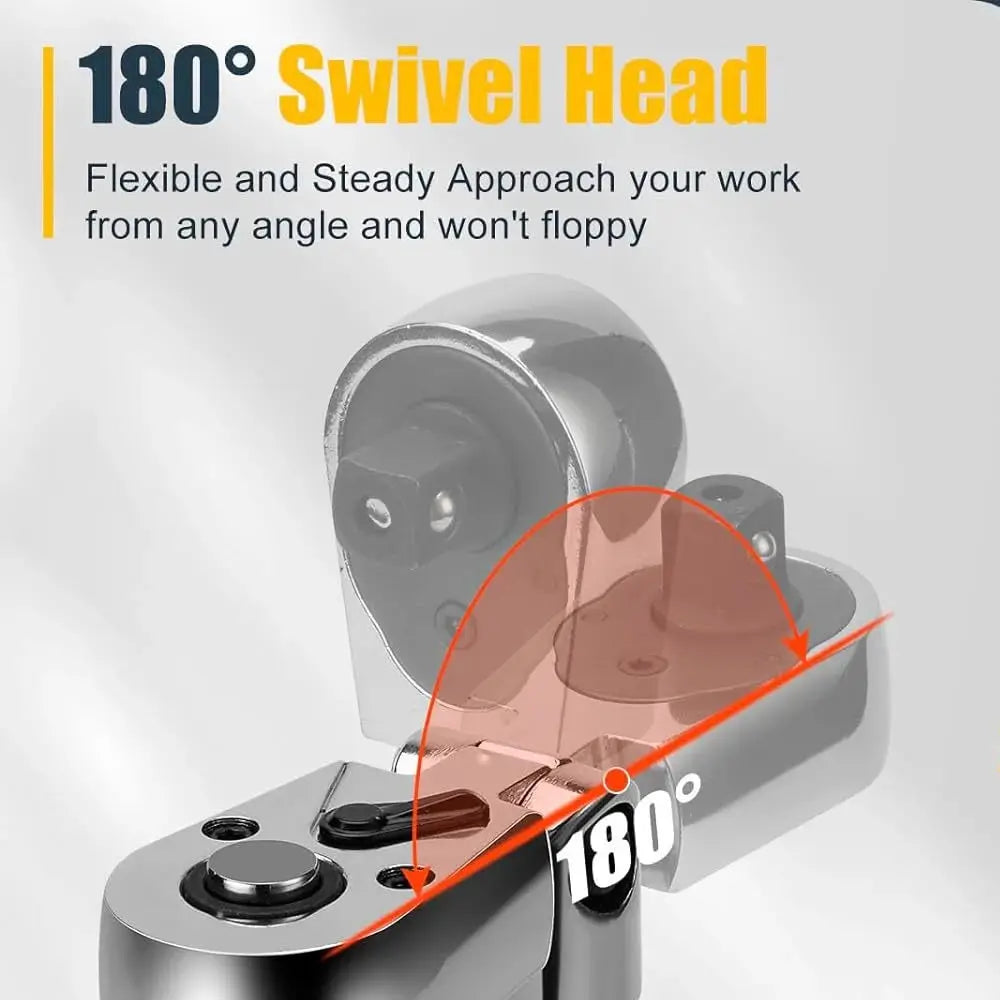 Flex Head Ratchet Set 1/4" 3/8" 1/2" Drive 180° Adjustable Swivel Head Ratchet Wrench with Extension Bar 72 Tooth 6 pcs from PriceLows™