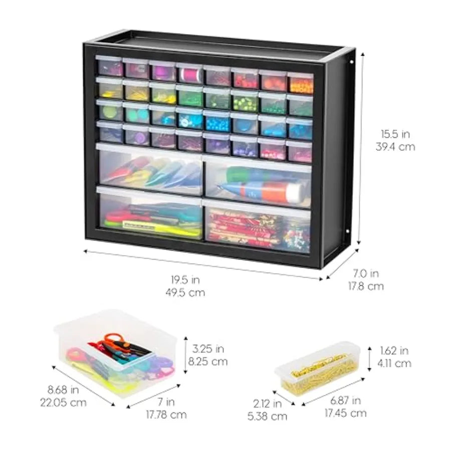 36-Drawer Storage Cabinet, Made in USA, Small Parts Storage Craft Organizer, Tool Chest, Hardware, Electronics, Screws, Nuts & Bolts, Garage & Workshop Storage, Teacher Toolbox, Black from PriceLows™