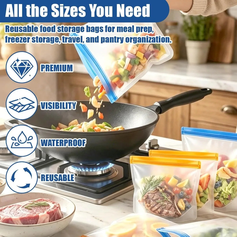 Reusable Silicone Freezer Bags | Leakproof | Dishwasher Safe | 12 Pack