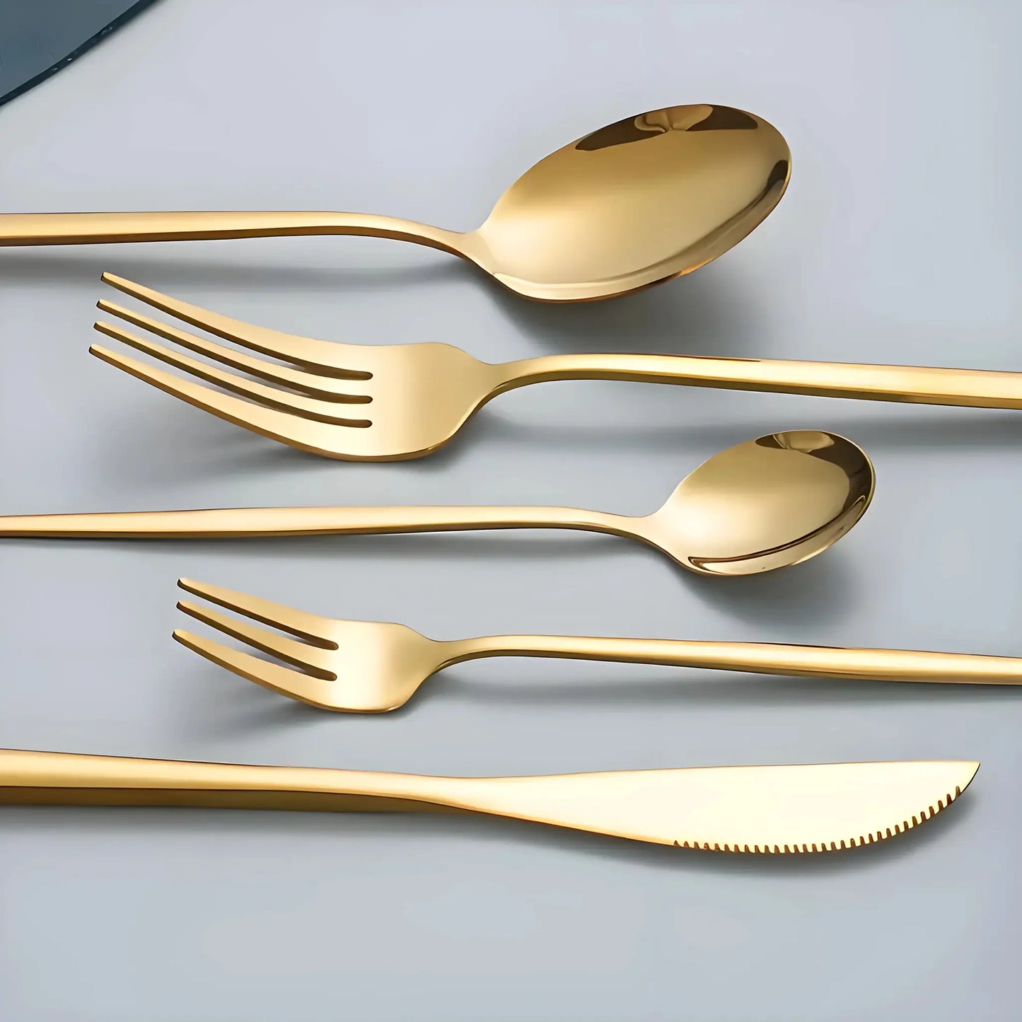 30Pcs Golden Silver Cutlery Set Stainless Steel Knife Fork Spoon Tableware Flatware Set Festival Kitchen Upscale Cutlery Set from PriceLows™