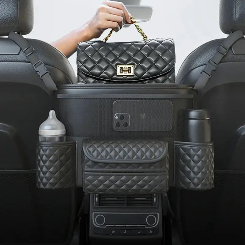 Leather Car Seat Middle Hanger Storage Bag Luxury Auto Handbag Holder Between Seats Tissue Water Cup Pockets Stowing Tidying from PriceLows™