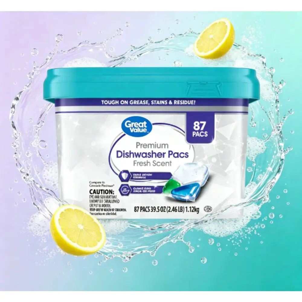 Great Value Dishwashing Tablets | Premium Formula | Fresh Scent | 87 Count