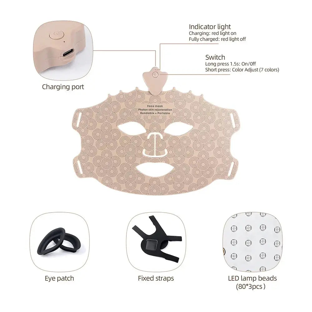 7 Colors Silicone LED Mask Face Photon Skin Rejuvenation Flexible Soft Facial Beauty Mask Skin Care Repair Skin Brightening from PriceLows™